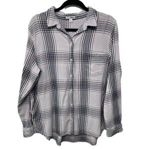 Sonoma Plaid‎ Button-Up Shirt Long Sleeve Collared Light Purple Womens Size XL